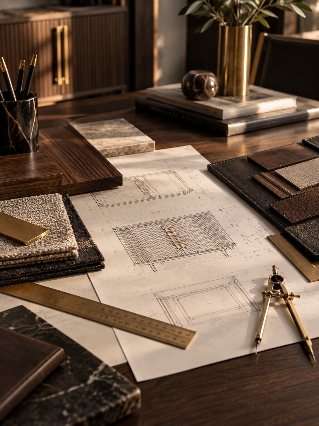 Bespoke design drawings with material and finish samples